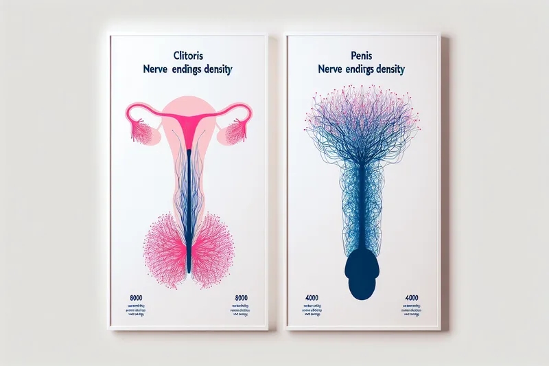Comparaison du nombre de terminaisons nerveuses entre le clitoris et le pénis, montrant la densité sensorielle supérieure du clitoris